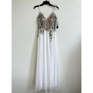 XSCAPE Women's Embellished Chiffon Gown Dress In Ivory 2268X Size 0 $419